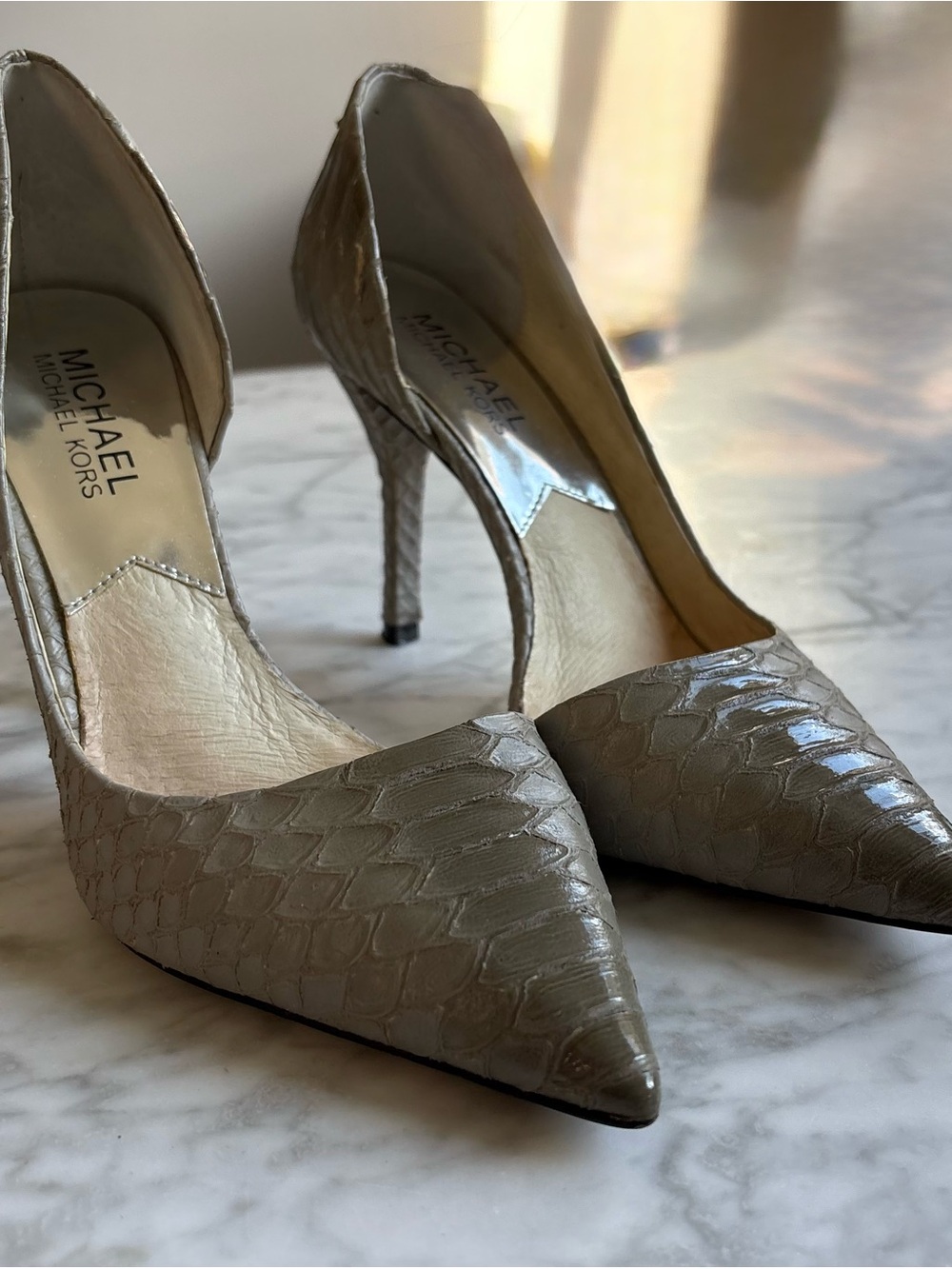 MICHAEL Michael Kors Taupe Snakeskin Pointed-Toe D'Orsay Pumps